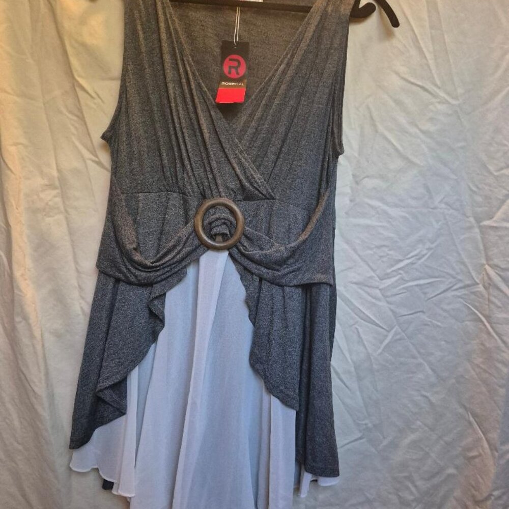 NWT Rosegal Women's‎ Gray White Center Loop Tunic Top Dress Shirt L XL